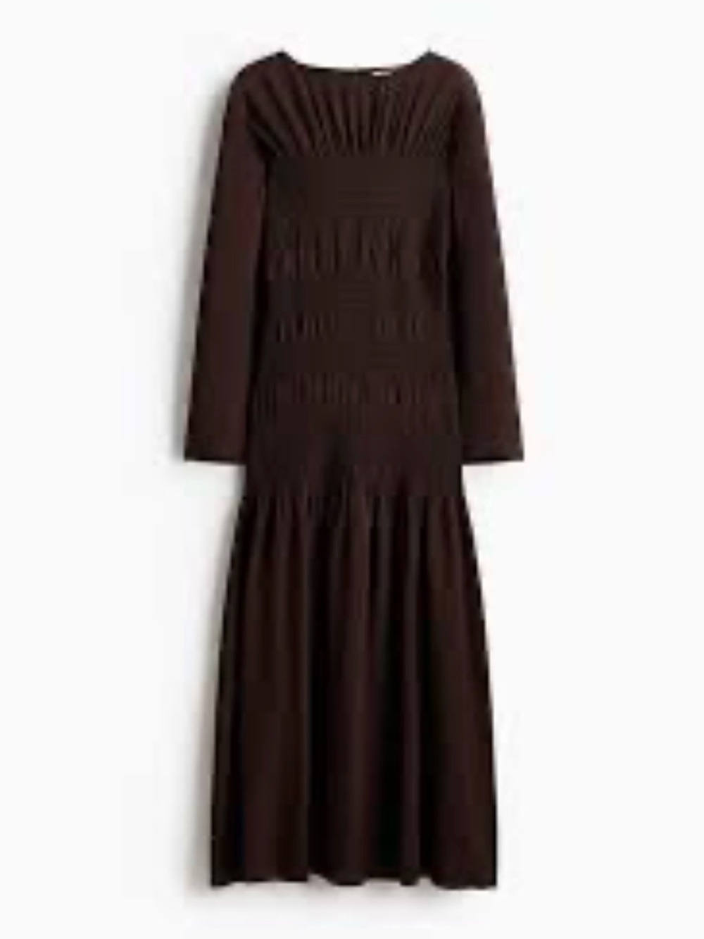 H&M Smocked Long Sleeve Midi Dress in Deep Plum
